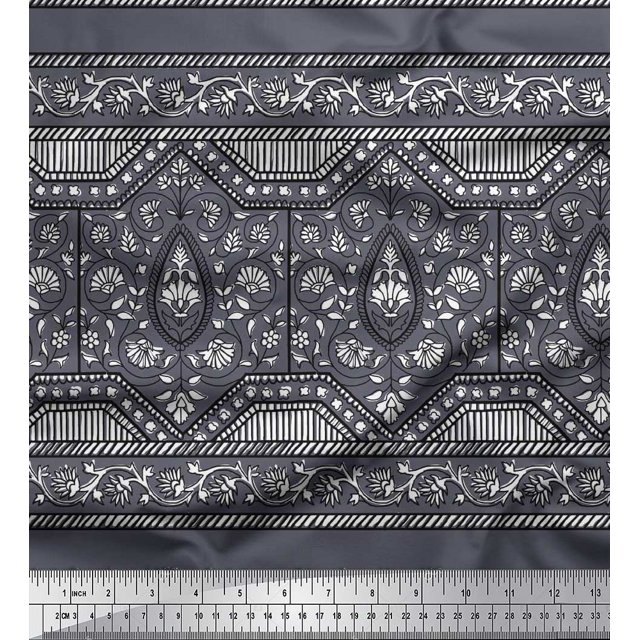 Soimoi Poly Georgette Fabric Leaves & Floral Block Print Fabric by The Yard 52 Inch Wide