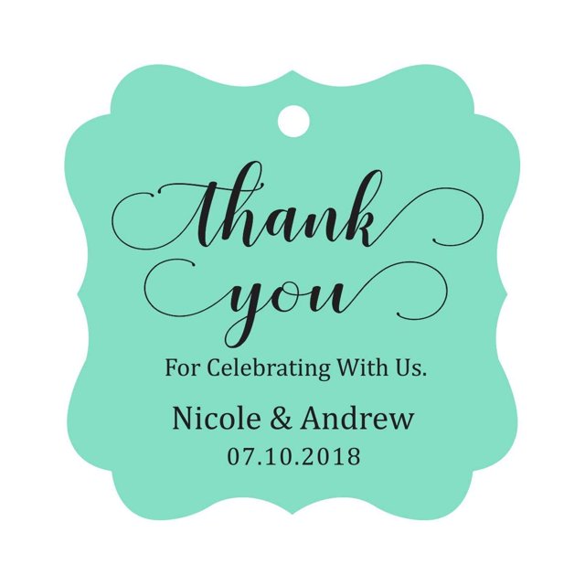 Darling Souvenir Custom Names Thank You For Celebrating With Us Wedding Hang Tags Personalized Party Tags-Mint Green-100 Tags