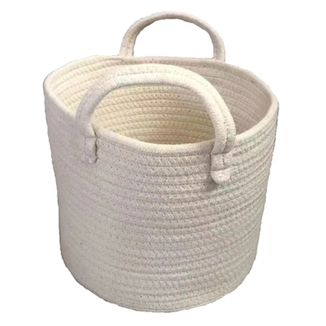 Panier Rond en Coton Blanc avec Poignées