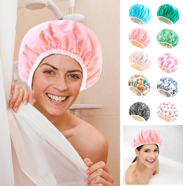 TopLLC Bonnet de Douche pour Femmes, Élastique et Réutilisable, Bonnet de Douche Imprimé Doublure de Couleur Ding Bonnet de Soins Capillaires Masque de Soins PE Bonnet de Maquillage Bonnet de Nuit