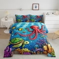 thumbnail image 2 of Erosebridal Cute Sea Turtle Octupus Bedding Sets with Comforter, Multicolor Coral Duvet Insert, Reversible 2pcs, 2 of 8