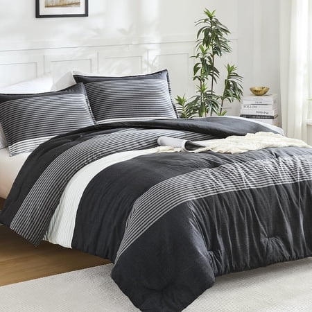 Litanika Twin/Twin XL Comforter Set Black White Grey - 2 Pieces Gray Twin Extra Long Size Lightweight Bedding Set, All Season Down Alternative Comforter
