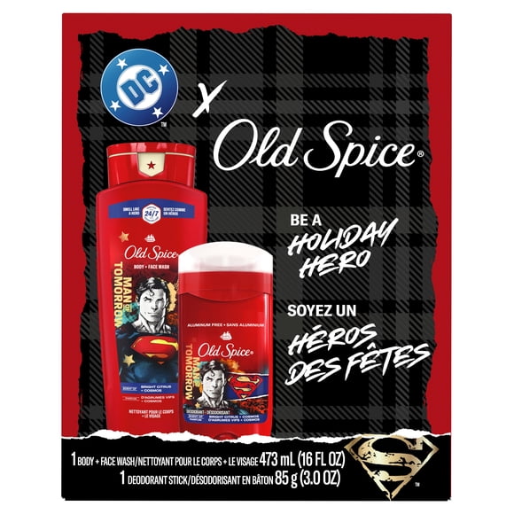 Ensemble-cadeau Old Spice Superman avec un désodorisant Superman de 85 g et un nettoyant pour le corps de 473 mL