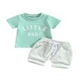 thumbnail image 1 of Ensemble Pantalon Garçon Manches Courtes Col Lettres Hauts + Short Décontracté de Rue à Cordon Gris 2-3 Ans, 1 of 8