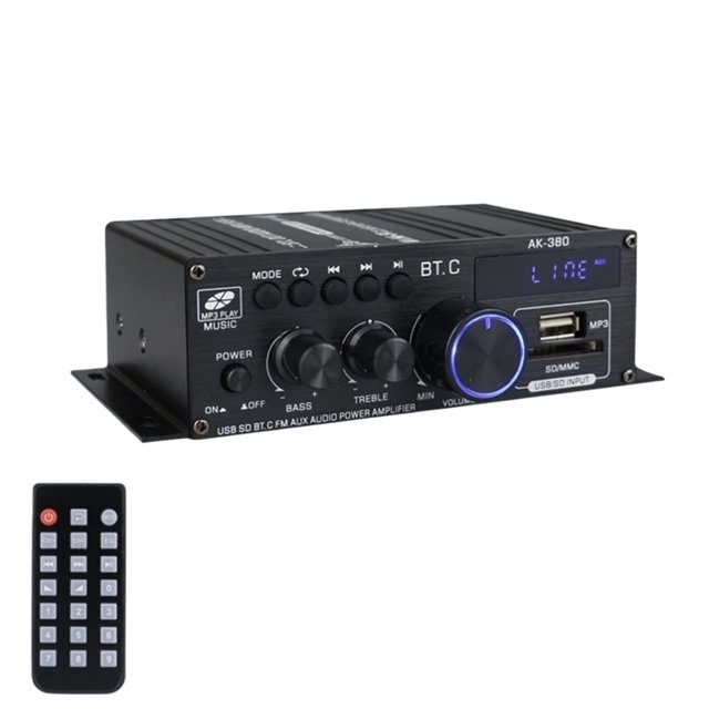AK380 Bluetooth-Compatible Amplifier 2 Channel Subwoofer Amplifier HIFI Bass 40W+40W Music Player USB AUX for Home Car ,Wide Application