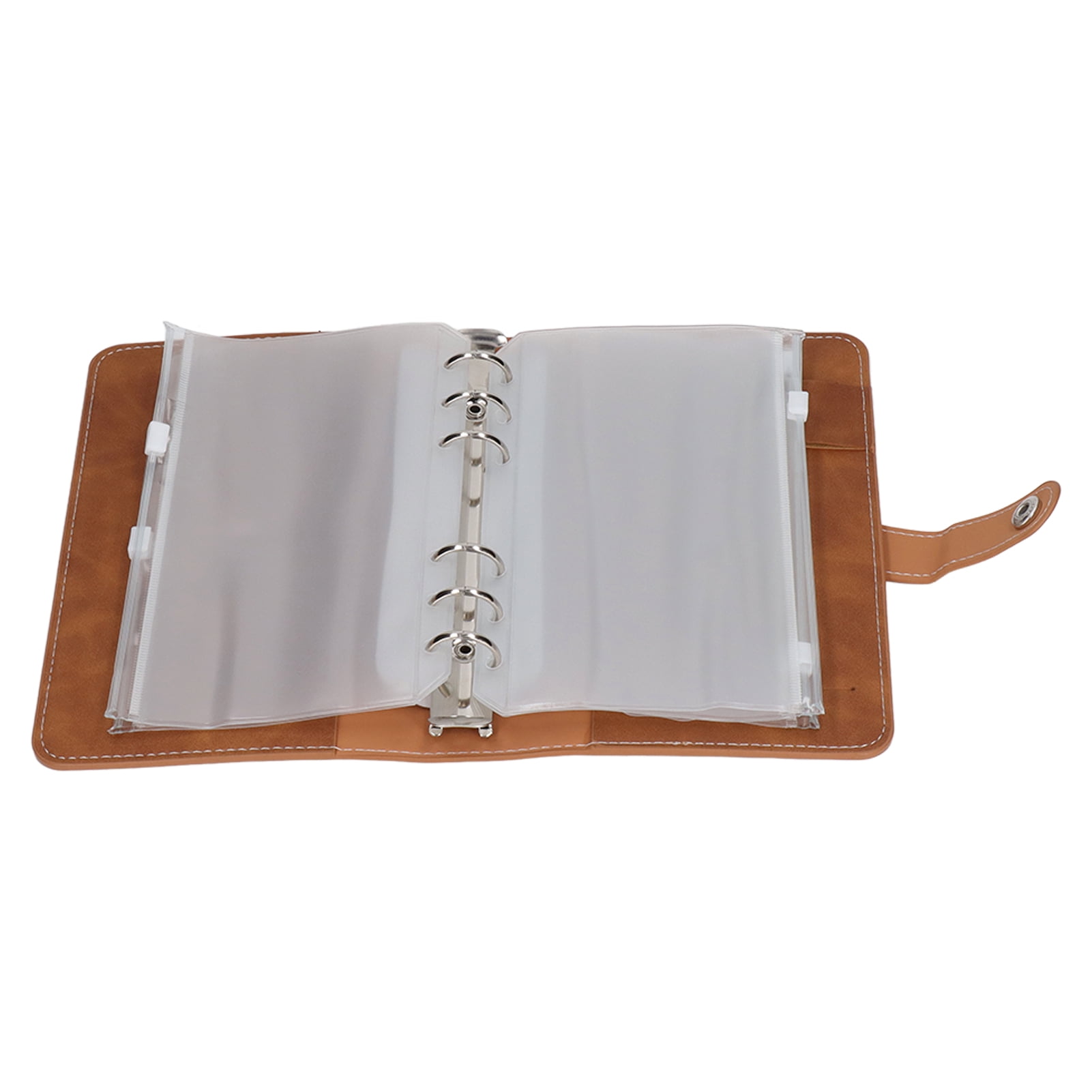 Savings Binder, Cash Binder A6 Portable Minimalist Look 6 Pre Punched Holes  For Travel Journals For Daily Planners Brown,Blue