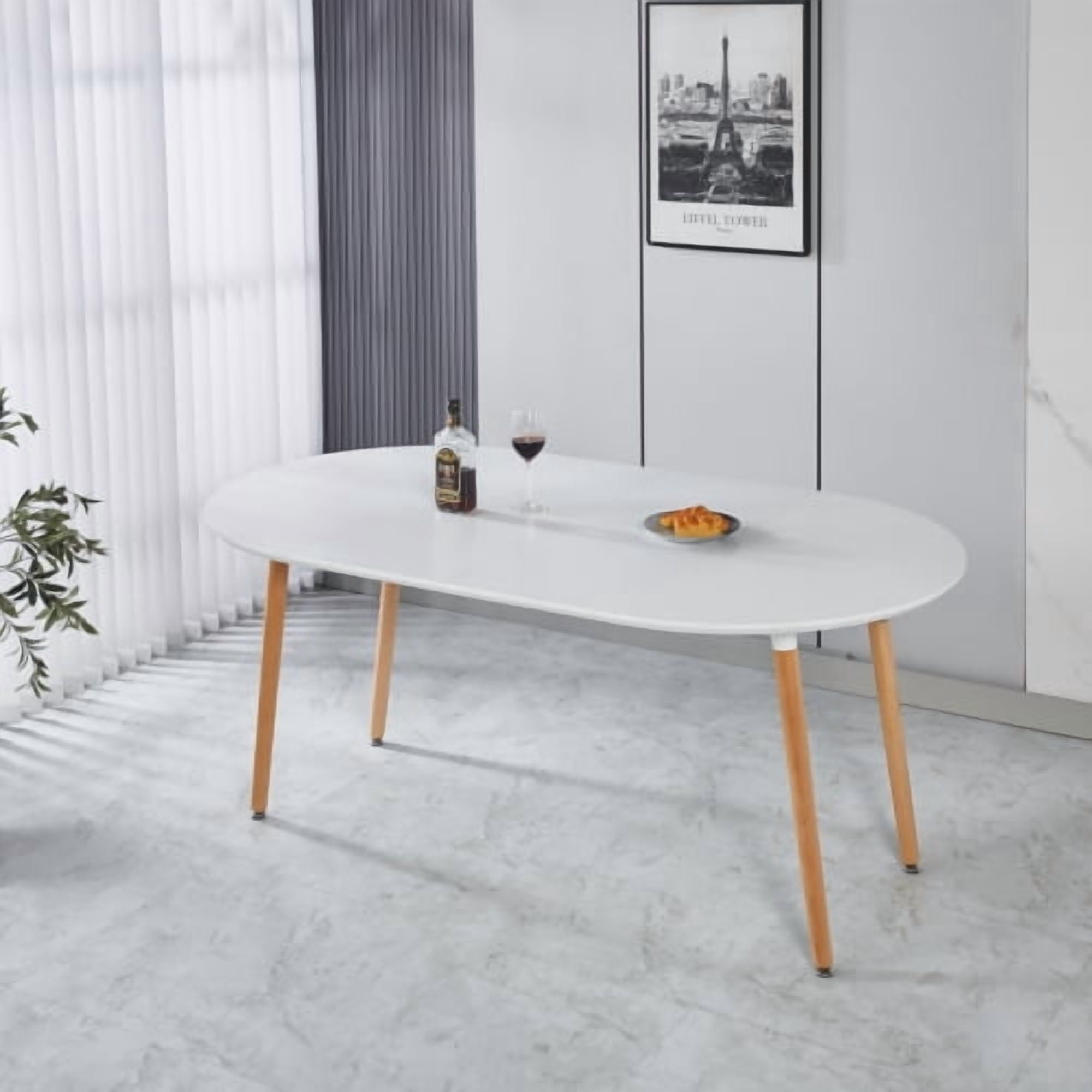 Extendable Round Dining Table, White MDF Top with Wood Legs, 39 to 71 Inch Diameter, Space Saving Expandable Table for Kitchen & Dining Room