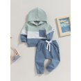 thumbnail image 3 of Faithtur Toddler Boy Autumn Clothes Contrast Color Long Sleeve Hoodies Solid Color Pants 2Pcs Outfit, 3 of 9