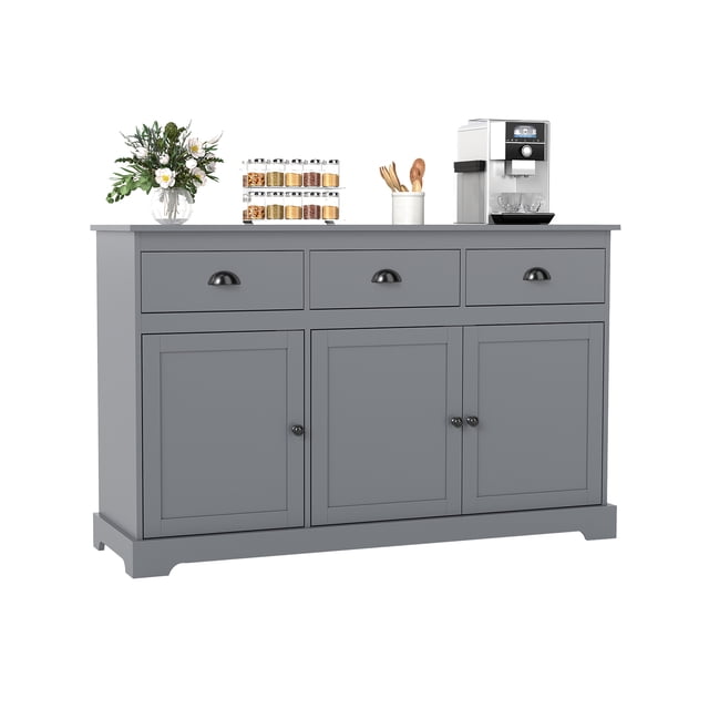 Gymax Buffet Moderne 53,5 Po Armoire de Rangement avec 3 Tiroirs 3 Portes Gris