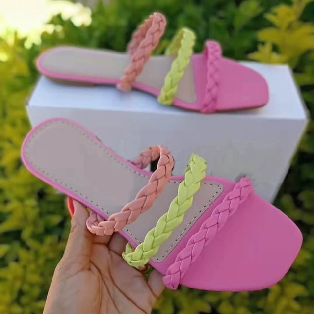 Walmart+ Semaine Aqestyerly Pantoufles d'Été pour Femmes Mode Tête Carrée Creusée Pantoufles Plates Colorées