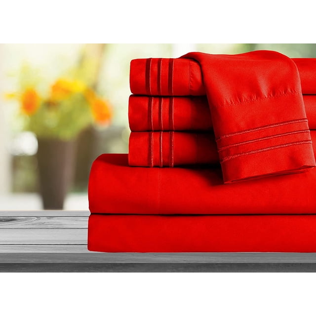 Mocassi 1800 Series Sheet Set 6 Pieces Deep Pocket Full Red