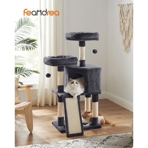FEANDREA Arbre de chat, Tour de chat , Condo de chat de 45.3 pouces avec des poteaux de Scratching , Ramp , 2 Perches en peluche, Grotte de chat, pour les petits espaces, Appartement, Smoky Gray