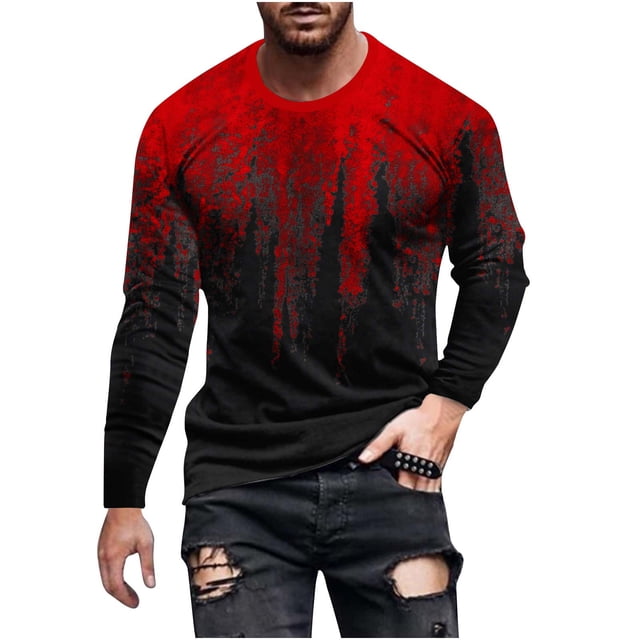 Penkiiy Chemises Décontractées pour Hommes Mode Imprimé 3D Manches Longues Col Rond T-Shirt de Sport Blouses Chemises m Vin