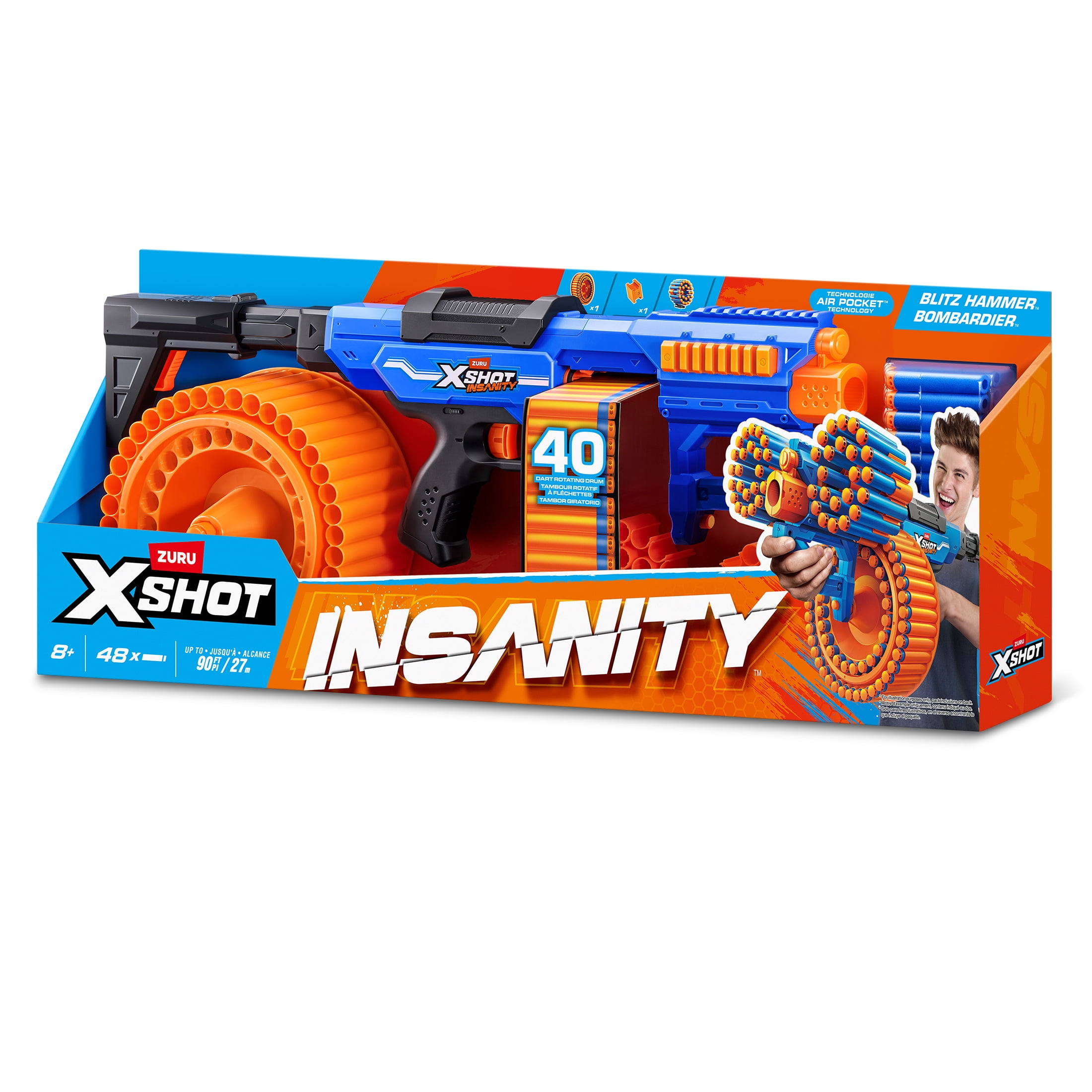 XSHOT Insanity Blitz Hammer by ZURU Outdoor Blaster with 48 Air Pocket Darts for Ages 8+