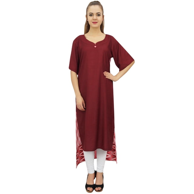 Bimba Women's Rayon Maroon Kurti Asymmetrical Hem Designer Kurta With Scarf - 30