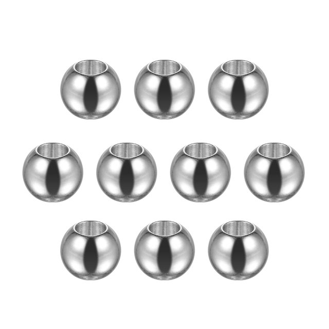 Unique Bargains Perles 8 mm en Acier Inoxydable 4 mm Trou Dia Perle pour Bricolage, Ton Argent Lot de 10