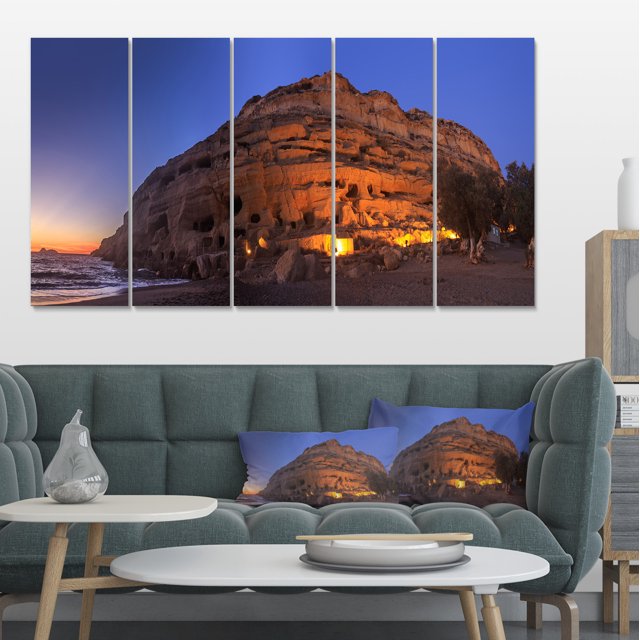 Sunset on the Matala Beach Greece - Seashore Canvas Art Print