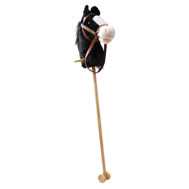 HILABEE Horse Riding Stick Pretend Play Wooden Pole for Children 3 Years+ Gift black with wheels