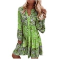 thumbnail image 2 of FcBaudy Longues Robe à Manches à Col en V Longueur Genou, Robes d'Été pour Femmes, Robes pour Femmes Mode Féminine Bohème Col en V Ample à Manches Longues Robe à Manches Évasées Imprimée Robe Femme, 2 of 8