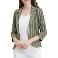 thumbnail image 1 of INSPIRE CHIC Blazer à Rayures pour Femme Manches 3/4 Décontracté Ouvert à l'Avant Revers Cranté Blazer TP Vert Armée, 1 of 8