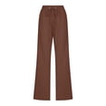 thumbnail image 4 of Timegard Cotton Linen Pants for Women Elastic Waisted Drawstring Straight Leg Lounge Pants with Pockets, 4 of 6
