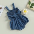 thumbnail image 3 of Gupgi Infant Girl Denim Romper Solid Color Bowknot Ruched Sleeveless Sling Bodysuits, 3 of 8