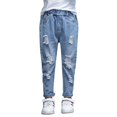 thumbnail image 1 of Kidscool Space Girls Ripped Holes Damaged Fashion Jeans,Blue,9-10 Years, 1 of 6