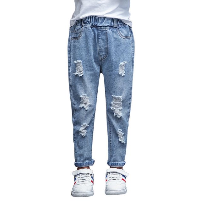 Kidscool Space Girls Ripped Holes Damaged Fashion Jeans,Blue,9-10 Years