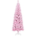 thumbnail image 1 of HOMCOM Snow Flocked Pencil Artificial Christmas Tree with Steel Base Pink, 1 of 10