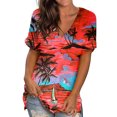 thumbnail image 1 of Débardeurs d'Été Grande Taille pour Femmes Col Ras du Cou T-Shirts Imprimés Manches Courtes T-Shirt Blouse Hauts Amples T-Shirt Col en V Femmes en Liquidation, 1 of 5