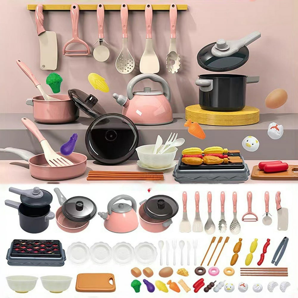MesaSe 61-Piece Kids Kitchen Pretend Play Toys Cooking Playset with Cookware Accessories Indoor Play House Kitchen Play Food Christmas Birthday Gift for Toddles Baby Boys Girls