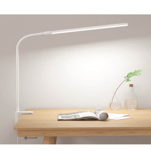 Refurbished Lepro Desk Lamp with Clamp, Flexible Gooseneck, Dimmable LED Reading Light with 3 Color Modes and 10 Brightness Levels, White