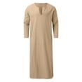 thumbnail image 5 of Mens Kaftan Thobe Casual Long Sleeve Men Robe Lightweight Breathable V Neck Muslim Thobes Khaki Robe, 5 of 5