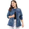 thumbnail image 3 of GRACE & GRANDEUR Women's Plus Size Stand Collar Zipper Denim Jacket, 3 of 6