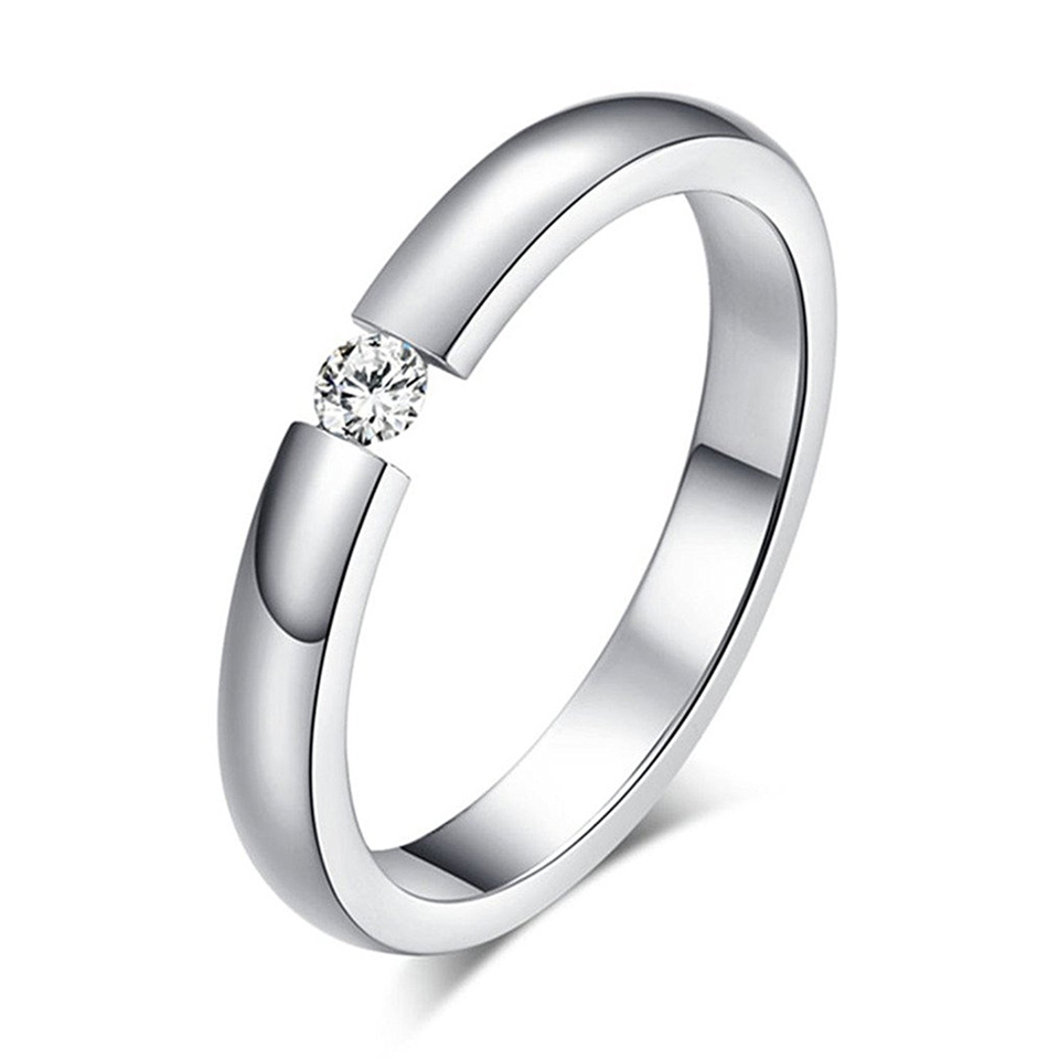 Bague en Acier Inoxydable pour Femmes, Bague de Fiançailles, 3mm