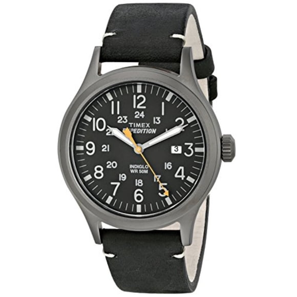 Timex Men's TW4B01900 Expedition Scout 40 Black Leather Strap Watch