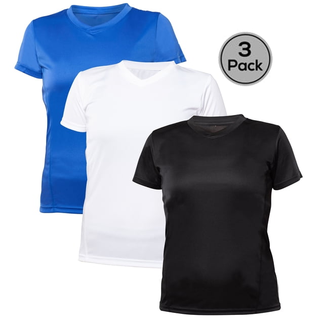 Blank Activewear Lot de 3 T-Shirts pour Femmes, Tissu de Performance à Séchage Rapide