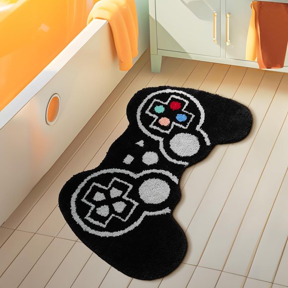TANVILL Funny Bath Mat - Cute Black Gamepad Bath Rug, Non Slip Washable Soft Absorbent Funky Bath Decor Preppy Cool Shower Rug for Bathroom Floor & Bedroom 20"x32"