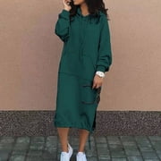 Gspmoly Women Dress, Fashionable Women'S Long Sleeved V-Neck Solid Color Hooded Loose Fitting Dress Wedding Dresses for Women up to 60% Off