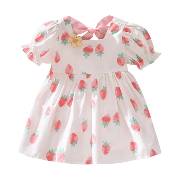 WEAIXIMIUNG Robes de Bal Courtes et Bouffantes pour Tout-Petites Filles Manches Courtes Robe à Imprimés Fraises Robes de Danse et de Fête Vêtements 2-3 Ans