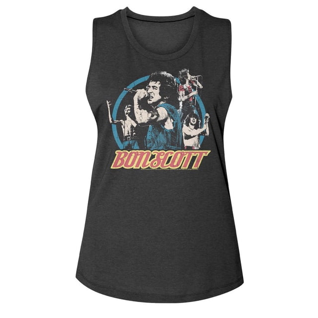 Bon Scott AC/DC Multi Image Circle Charcoal Women's Tank Top T-Shirt