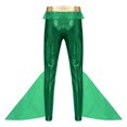thumbnail image 4 of TiaoBug Mens Metallic Shiny Mermaid Flare Pants Ruffled Tulle Trims Fishscale Print Tights Leggings Green 4XL, 4 of 5