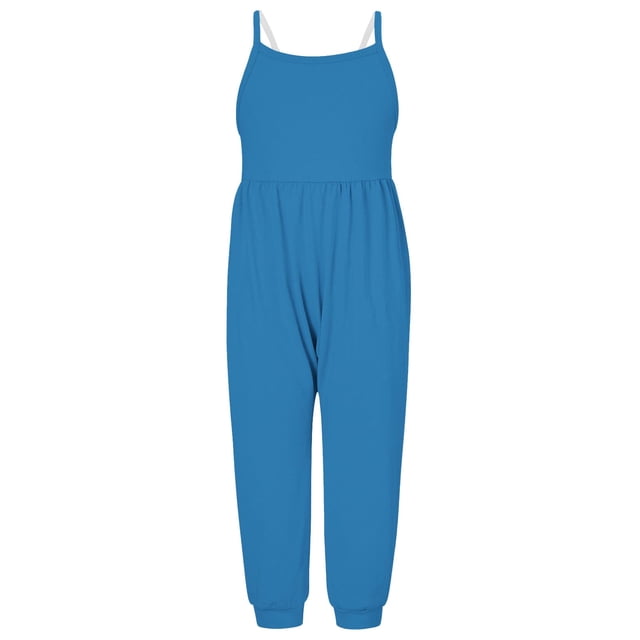 FAIWAD Kids Girls Summer Jumpsuits Spaghetti Strap Sleeveless Baggy Causal Rompers with Pockets