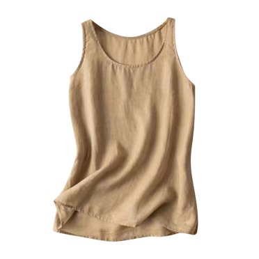 Dealovy Cotton Linen Tank Tops for Women Solid Color Crew Neck Sleeveless Casual Looses Lightweight Tees