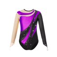 thumbnail image 1 of Moggemol Kids Girls Gymnastic Leotard Long Sleeve Metallic Rhinestone Dance Skating Unitard Bodysuit Purple 8, 1 of 7