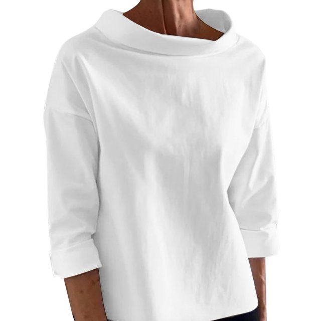 Timegard Hauts pour Femmes Col Montant Mi-Haut Manches Longues Chemises Amples Blouse Couleur Unie Mode d'Automne