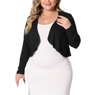 Agnes Orinda Plus Size Cardigan for Women Long Sleeve Open Front Elegant Cropped Shrugs Bolero Cardigans 1X Black