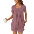 thumbnail image 2 of AherBiu Ensembles de Pyjama pour Femmes 2 Pcs Boutons Col Rond Hauts Ensemble de Pjs Shorts Confortables Vêtements de Nuit Vêtements de Nuit, 2 of 7