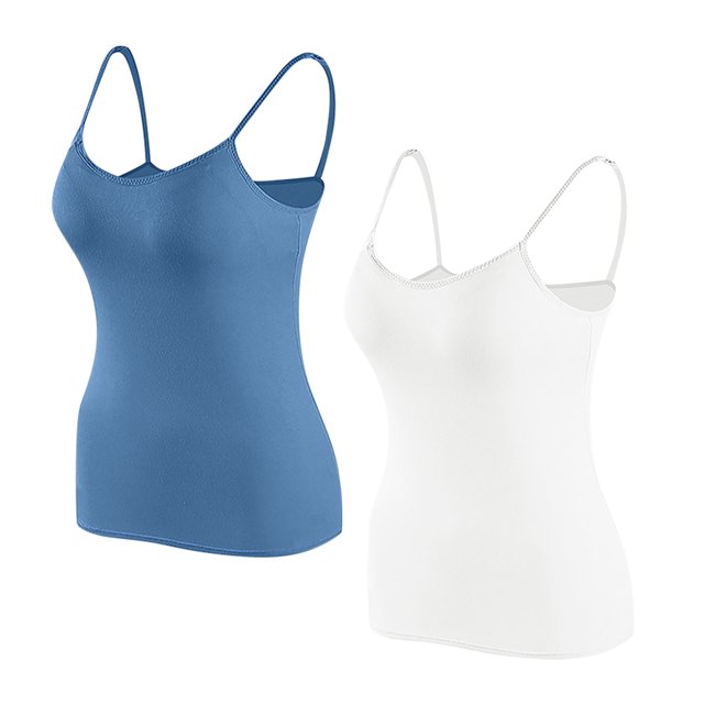 Timegard Camisoles pour Femmes 2 Pcs avec Soutien-Gorge Intégré Col Rond Bretelles Spaghetti Ajustées Douces Maillots de Corps Décontractés Hauts de Pyjama