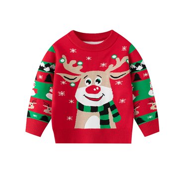 XIMIN Chandail de Noël Laid pour Garçon Fille Enfant Manches Longues Col Rond Drôle Père Noël Renne Graphique Chandail Xmas Rouge Haut Vêtements Chandail en Molleton